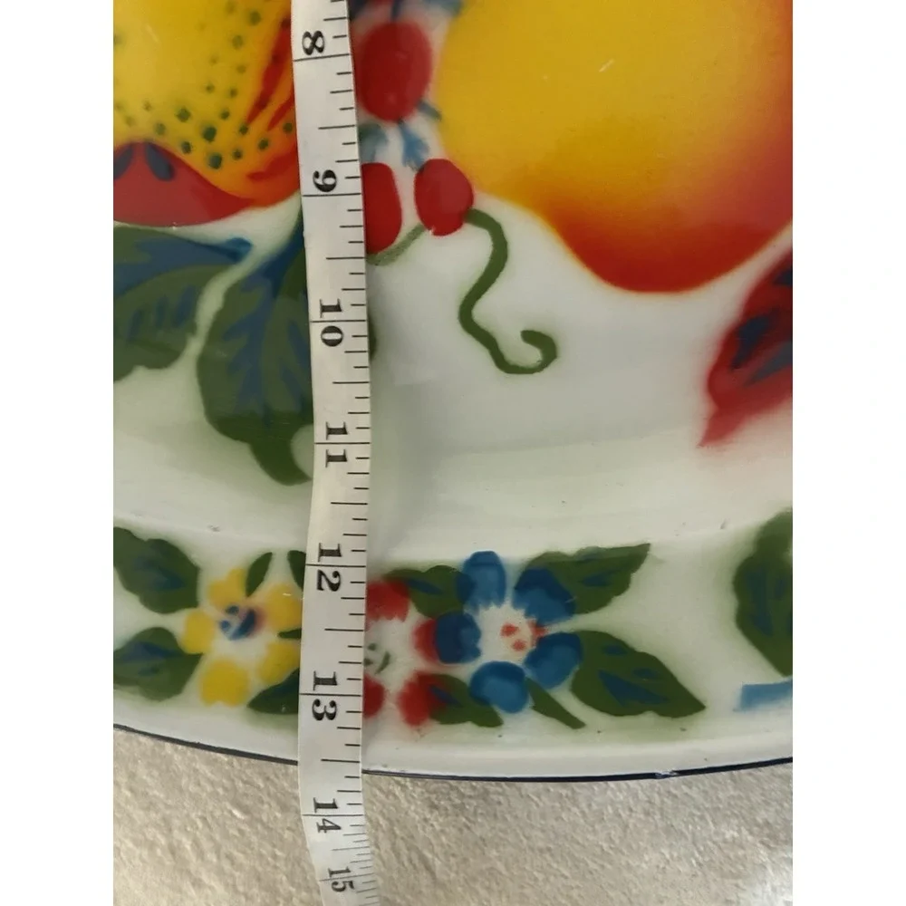 Enamelware Fruit Flowers Oval Serving Tray‎ Approx. 18x14